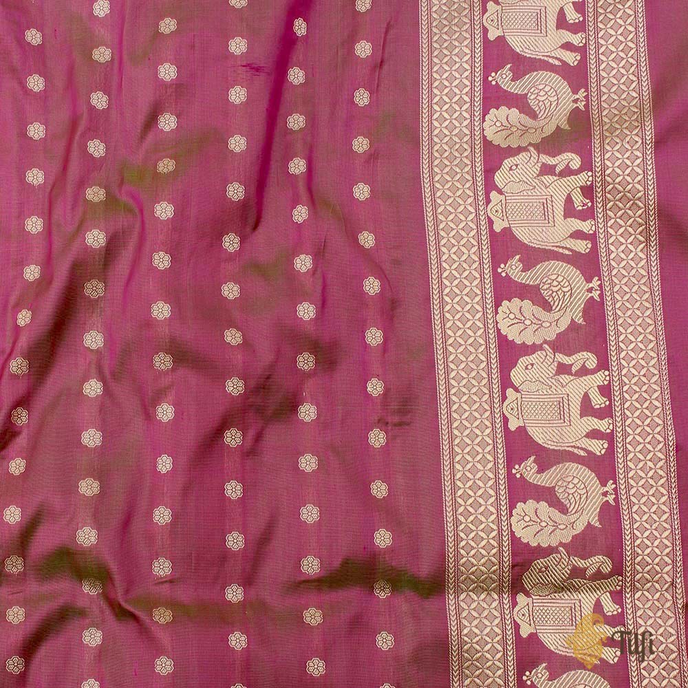 Green-Rani Pink Pure Katan Silk Banarasi Handloom Saree