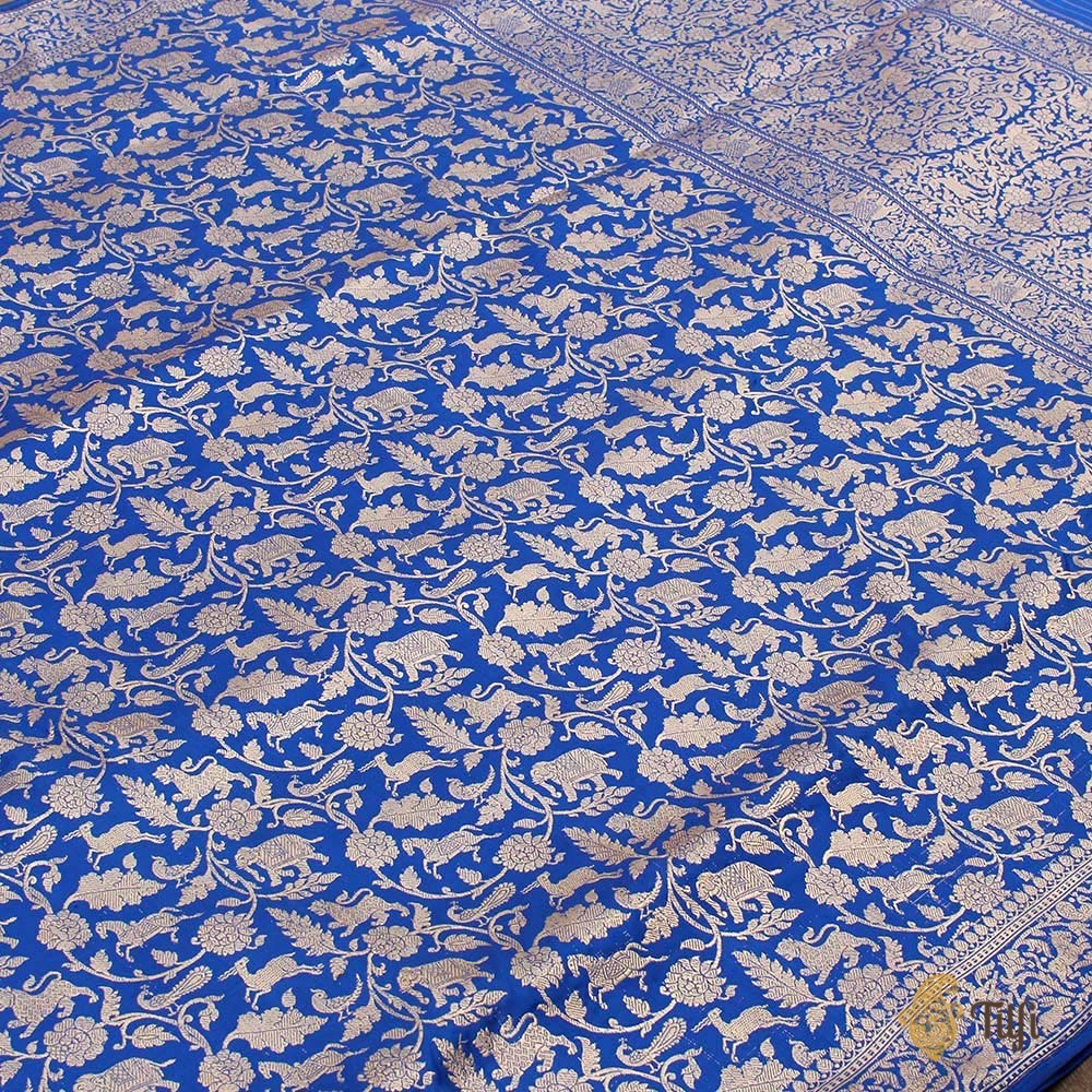 Royal Blue Pure Katan Silk Banarasi Shikaargah Handloom Saree