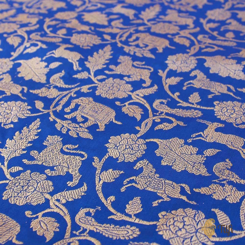 Royal Blue Pure Katan Silk Banarasi Shikaargah Handloom Saree