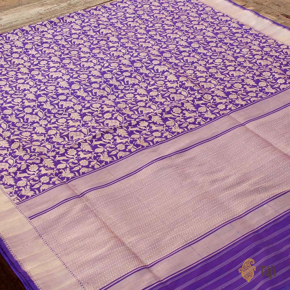 Purple Pure Katan Silk Banarasi Shikaargah Handloom Saree
