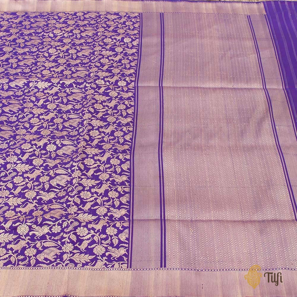 Purple Pure Katan Silk Banarasi Shikaargah Handloom Saree