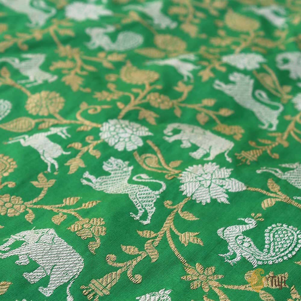Green-Pink Pure Katan Silk Banarasi Handloom Saree