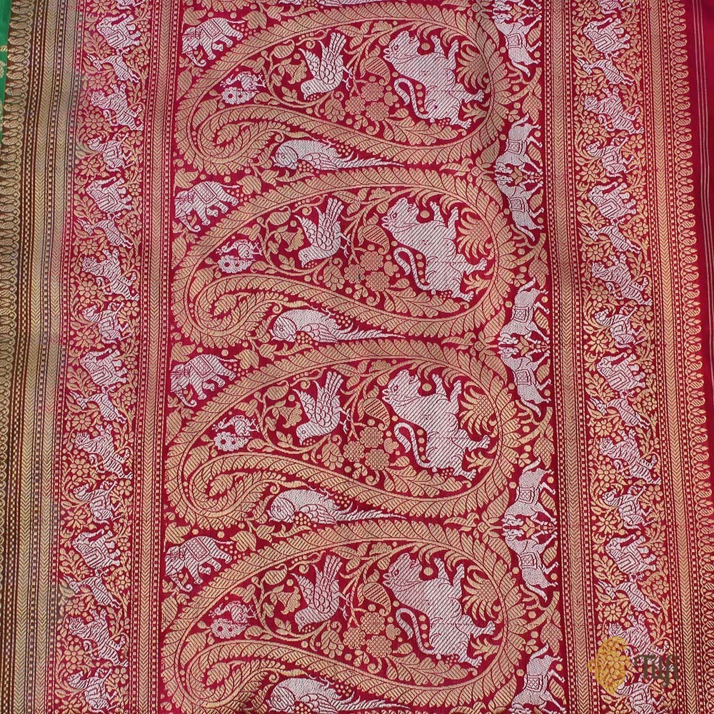 Green-Pink Pure Katan Silk Banarasi Handloom Saree
