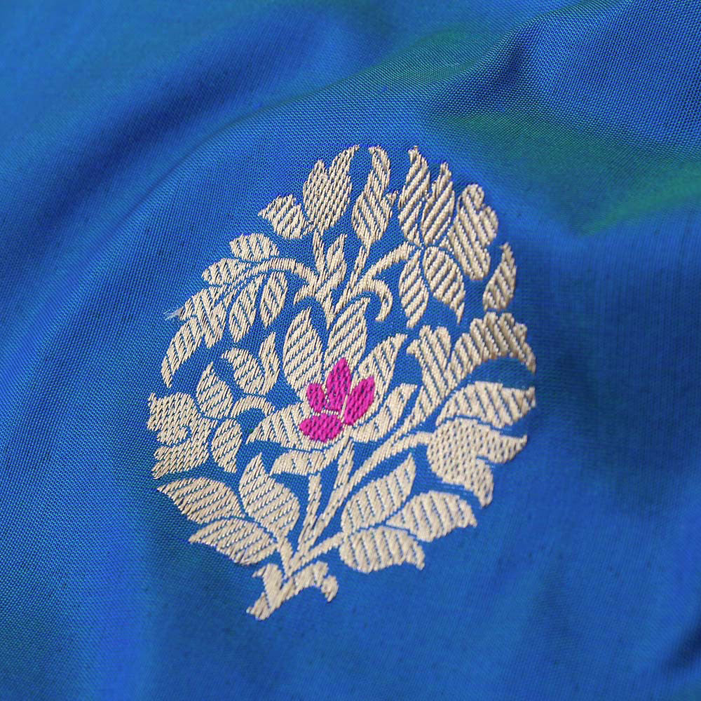 Green-Royal Blue Pure Katan Silk Banarasi Handloom Saree