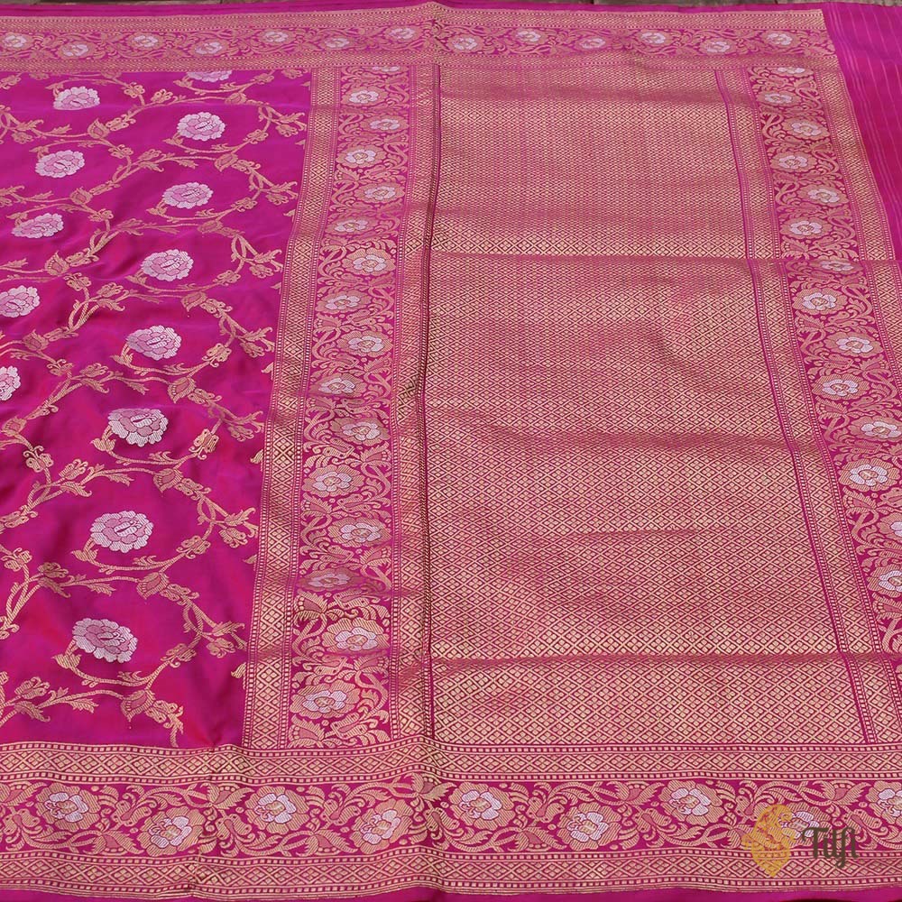 Gulabi Pink-Red Pure Katan Silk Banarasi Handloom Saree