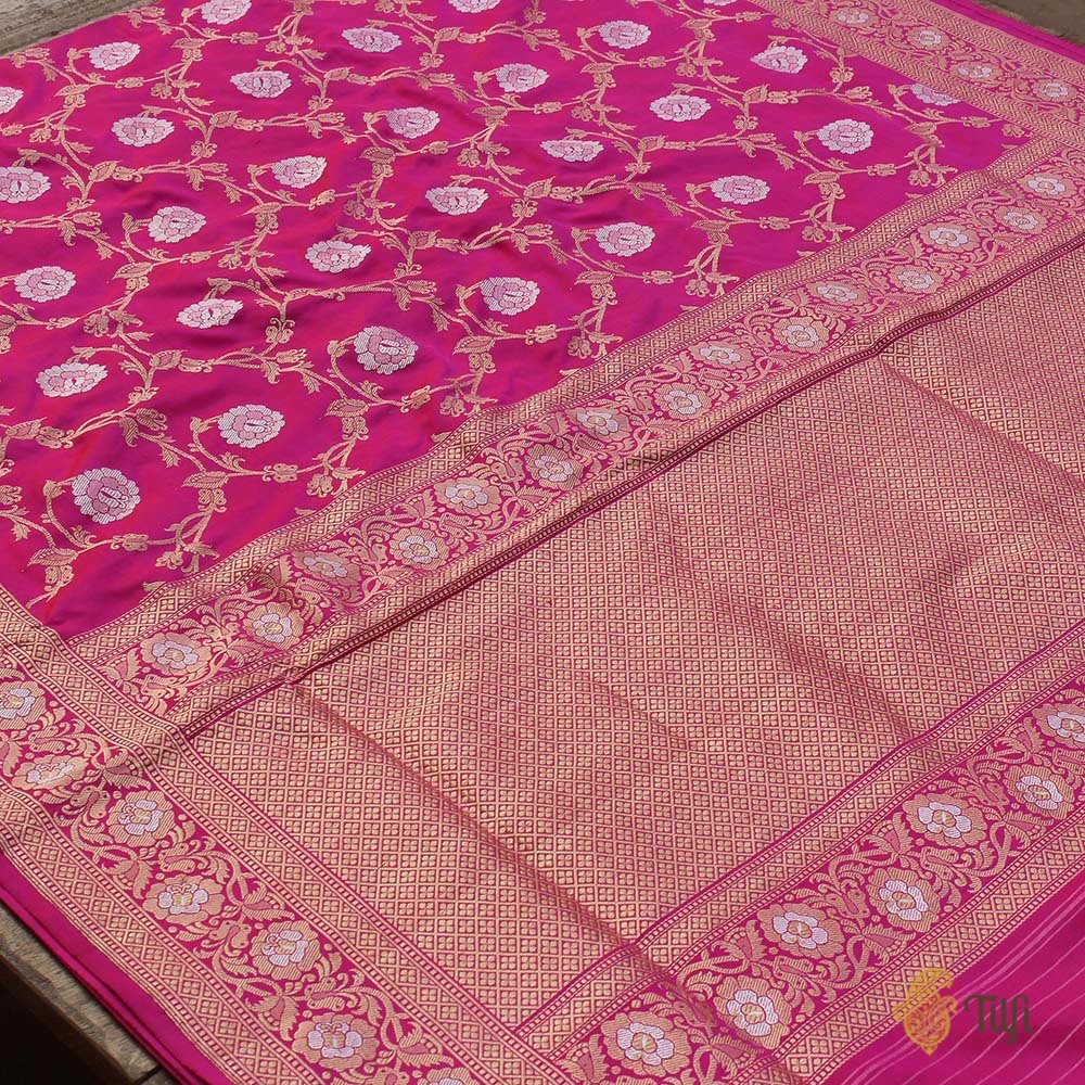 Gulabi Pink-Red Pure Katan Silk Banarasi Handloom Saree