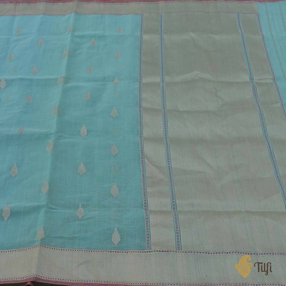 Aqua Blue Pure Cotton Banarasi Handloom Saree