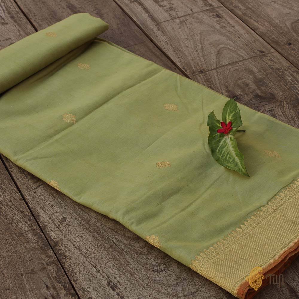 Pista Green Pure Cotton Banarasi Handloom Saree