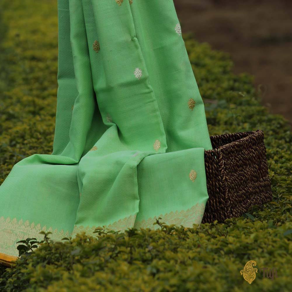 Green Pure Cotton Banarasi Handloom Saree