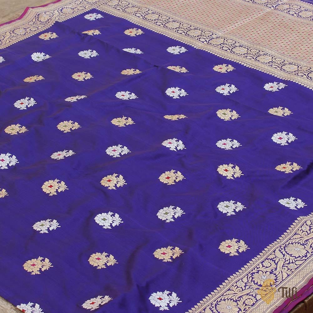 Black-Purple Pure Katan Silk Banarasi Handloom Saree