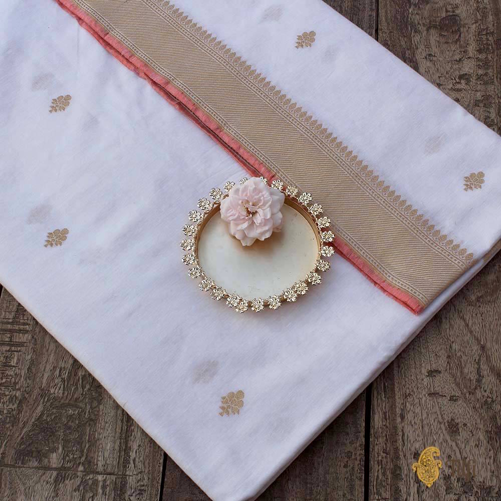 White Pure Cotton Banarasi Handloom Saree