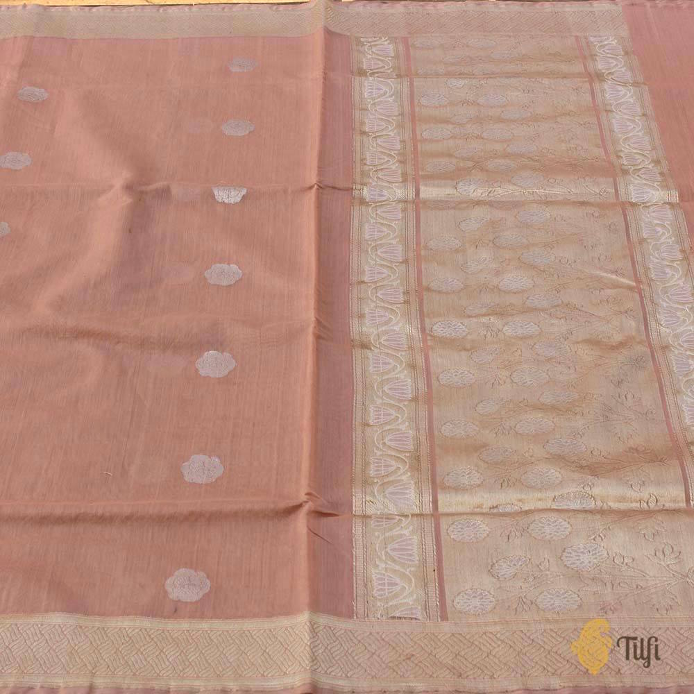 Old Rose Pink Pure Cotton Banarasi Handloom Saree