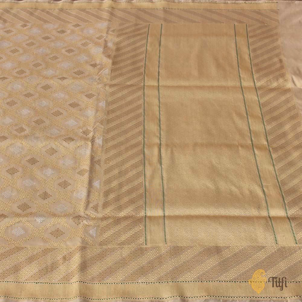 Beige Pure Katan Silk Handwoven Kadwa Banarasi Saree