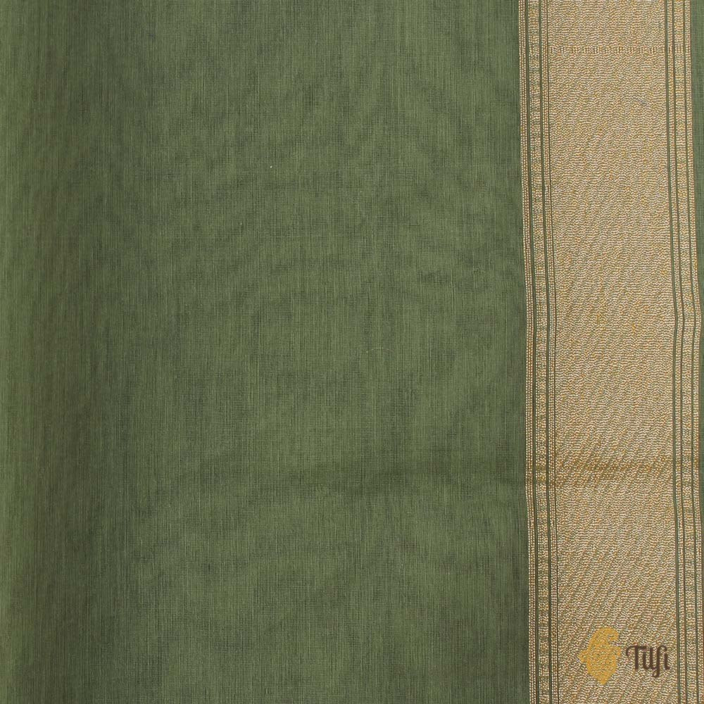 Olive Green Pure Silk by Cotton Banarasi Handloom Saree
