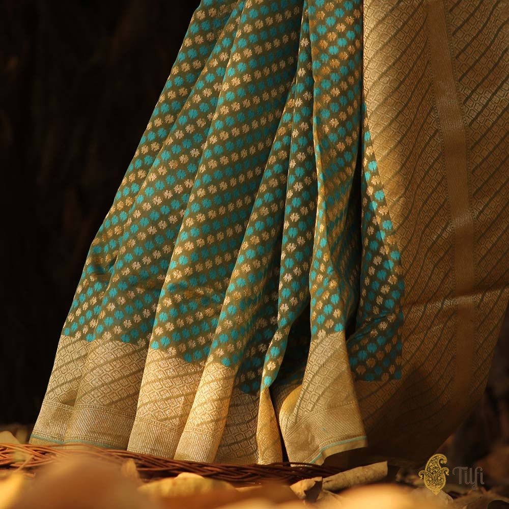 Sage Green Pure Silk by Cotton Banarasi Handloom Saree
