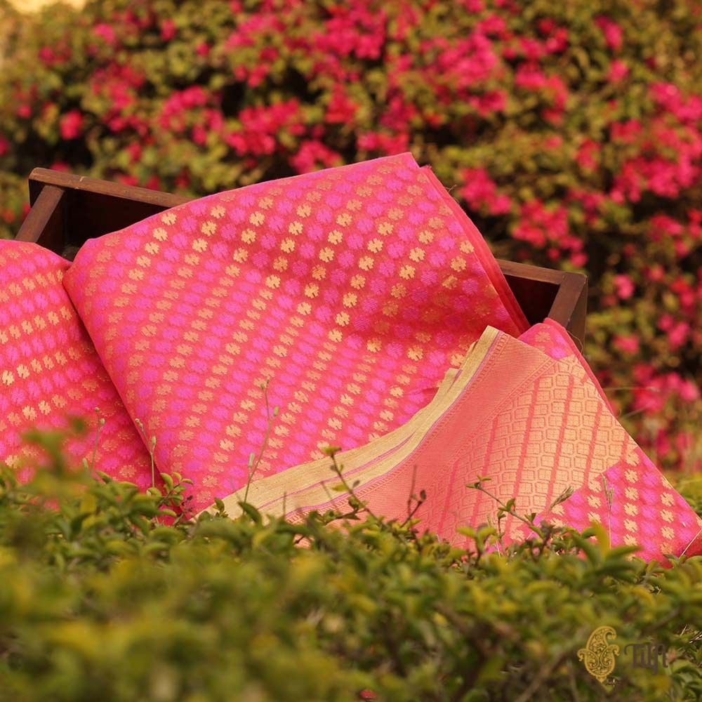 Pink Pure Silk by Cotton Banarasi Handloom Saree
