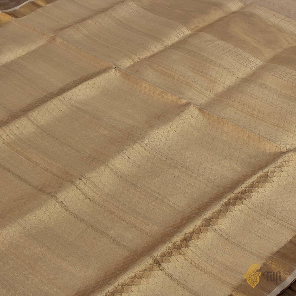 Gold Pure Kora Tussar Silk Banarasi Handloom Saree