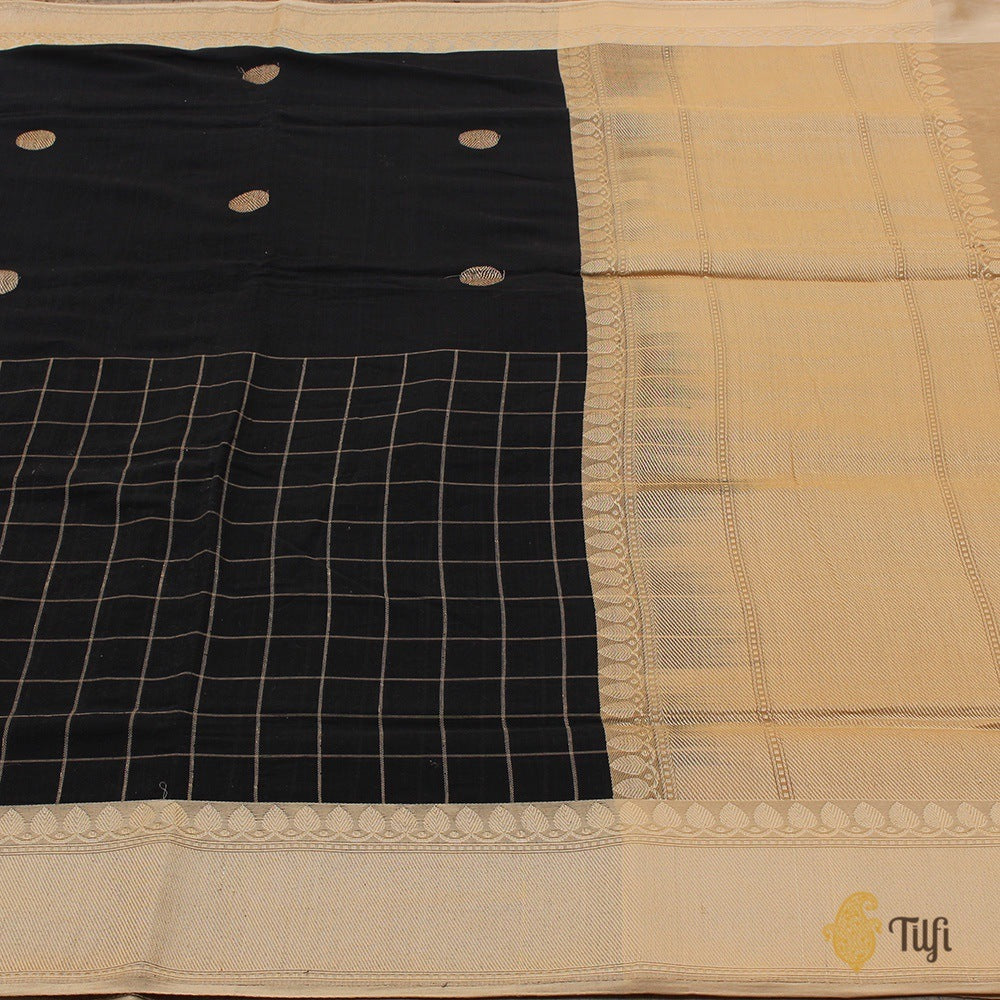 Black Pure Cotton Banarasi Kadiyal Handloom Saree