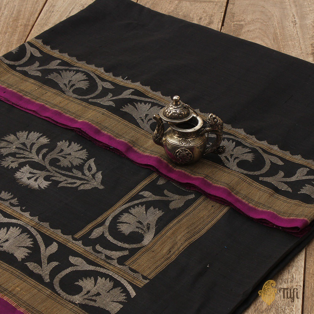 Black Pure Dupion Silk Banarasi Handloom Saree