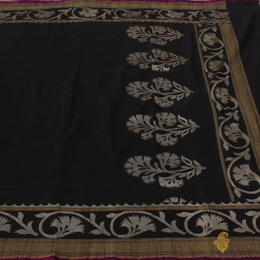 Black Pure Dupion Silk Banarasi Handloom Saree