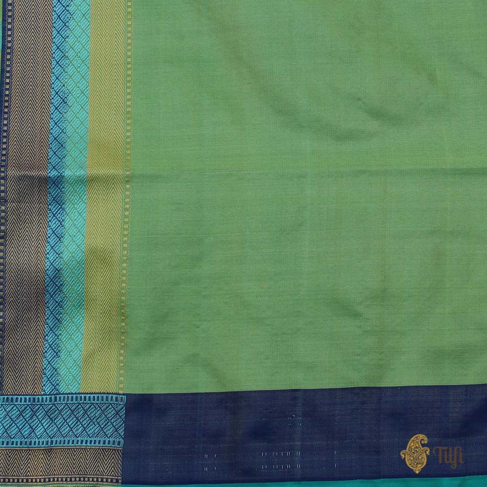 Green-Blue Pure Soft Satin Silk Banarasi Handloom Saree