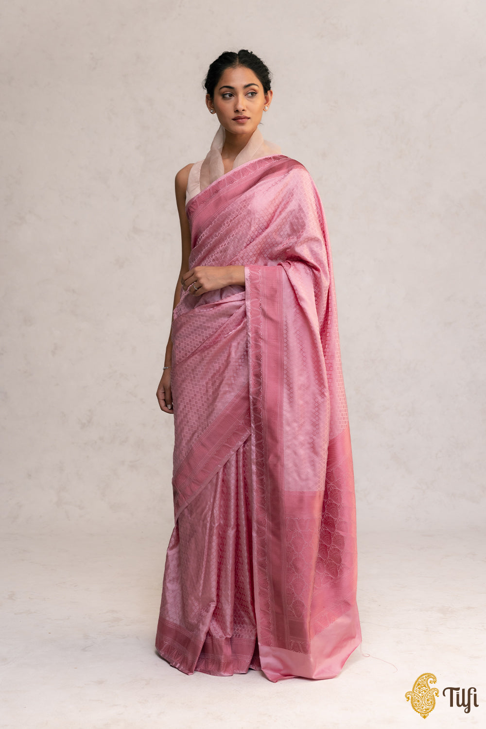 Pre-Order: Soft Pink Pure Soft Satin Silk Banarasi Handloom Saree