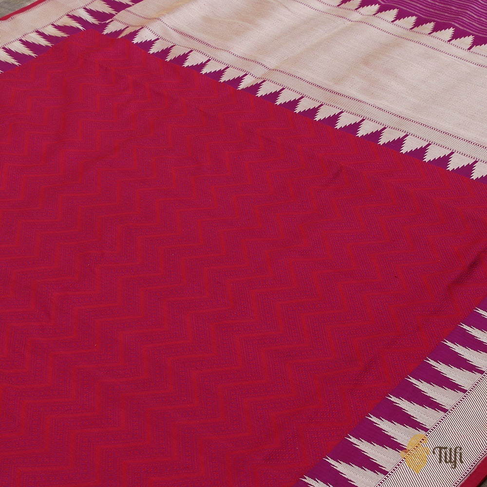 Magenta-Red Pure Katan Silk Banarasi Handloom Saree