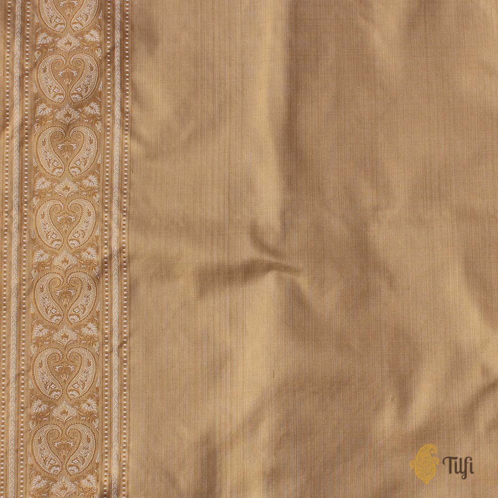 Off-White Pure Soft Satin Silk Tanchoi Jamawar Banarasi Handloom Saree