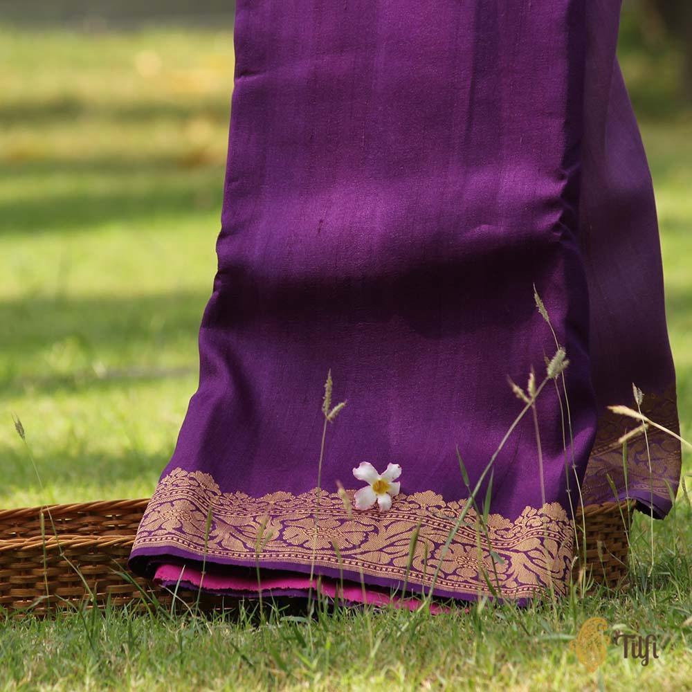 Purple Ombr√© Pure Tussar Georgette Silk Banarasi Handloom Saree
