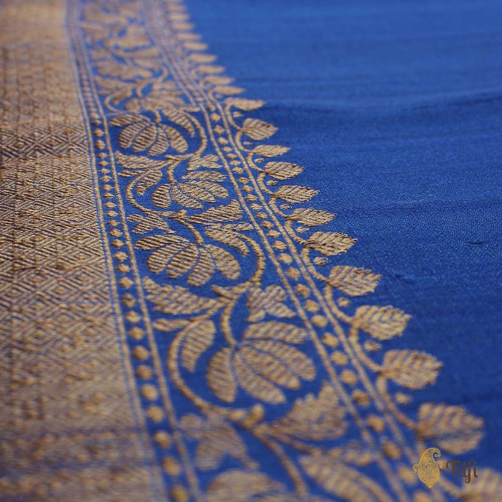 Sky Blue-Egyptian Blue Ombr√© Pure Tussar Georgette Silk Banarasi Handloom Saree