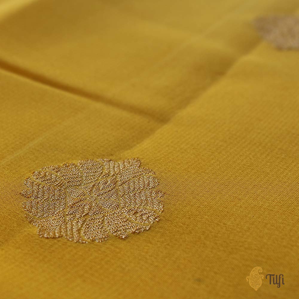 Cream-Yellow Ombr√© Pure Georgette Banarasi Handloom Saree