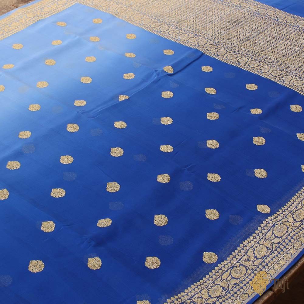 Ferozi-Royal Blue Ombr√© Pure Georgette Banarasi Handloom Saree
