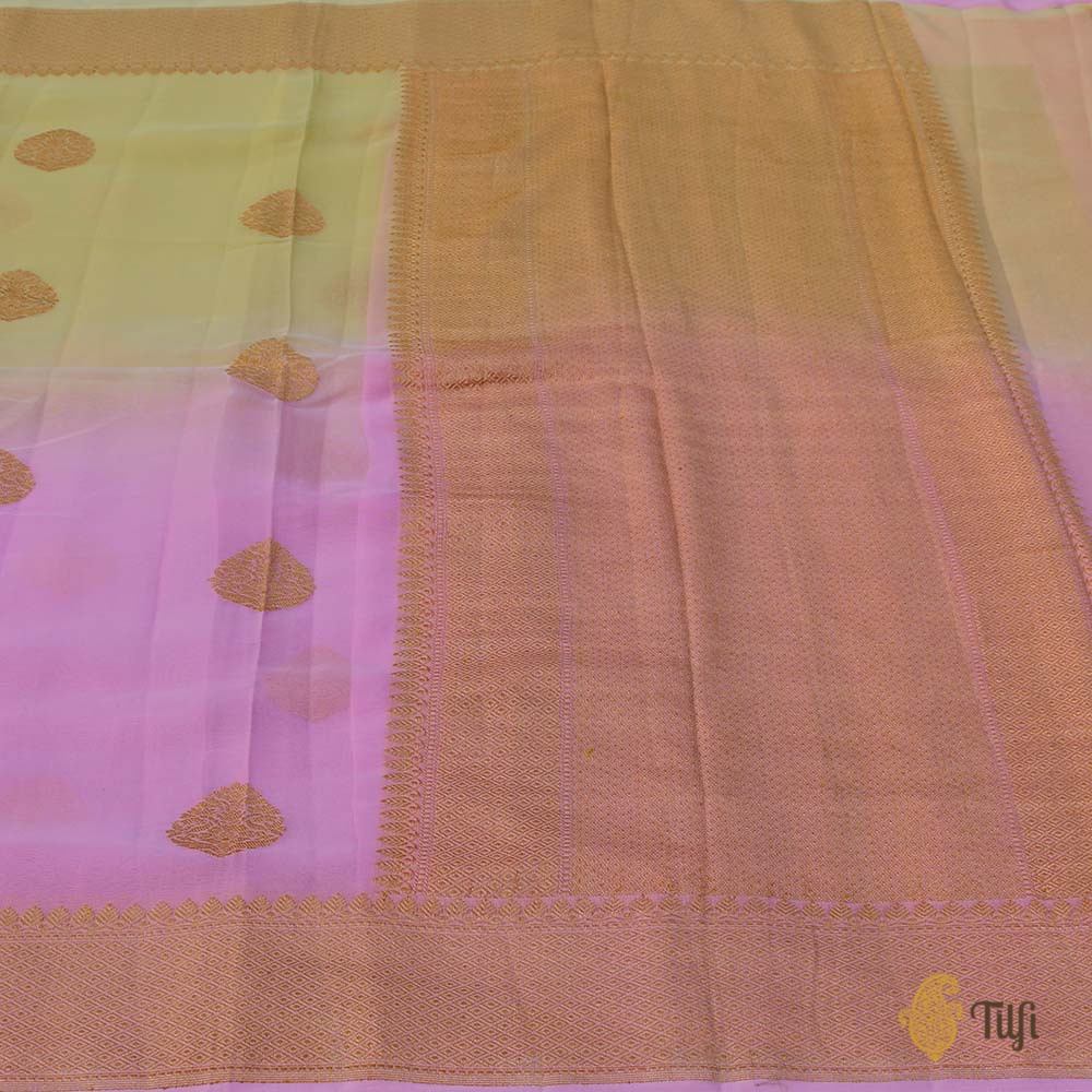 Yellow-Pink Ombr√© Pure Georgette Banarasi Handloom Saree