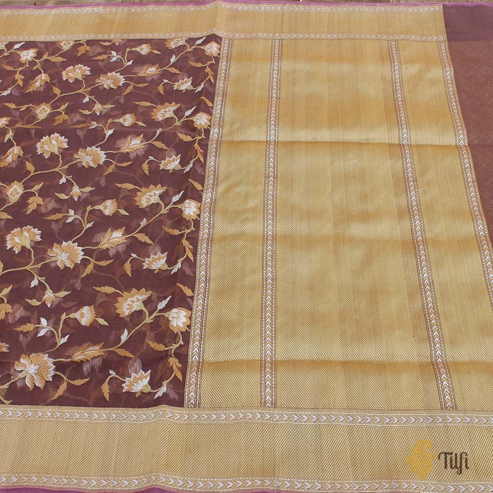 Rosy Brown Pure Kora Silk Handwoven Kadwa Banarasi Saree