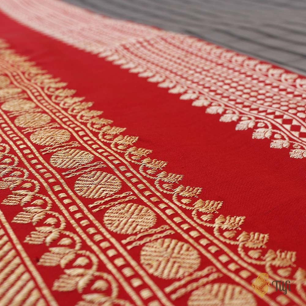 Grey-Red Pure Kora Silk Banarasi Handloom Saree