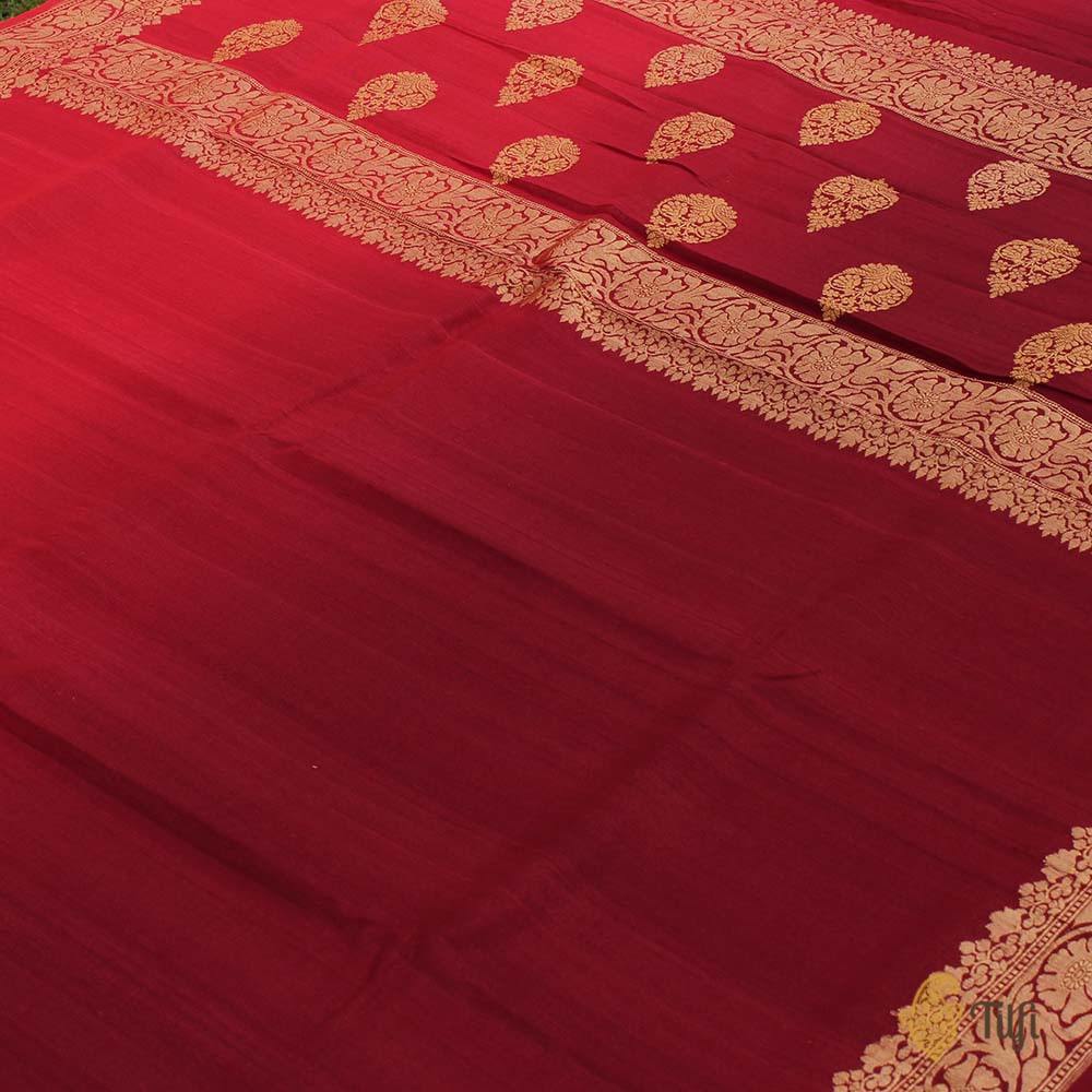 Red-Burgundy Ombr√© Pure Tussar Georgette Silk Banarasi Handloom Saree