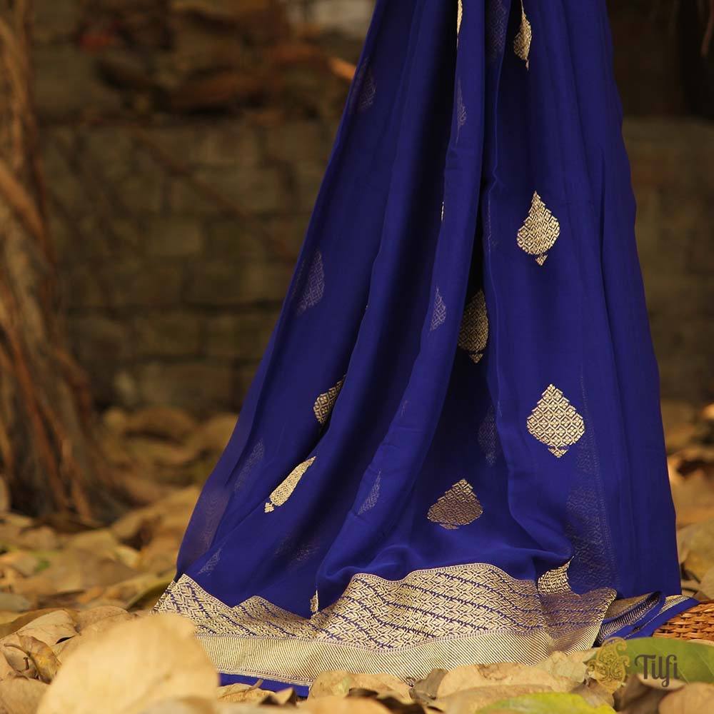 Royal Blue Pure Khaddi Georgette Banarasi Handloom Saree