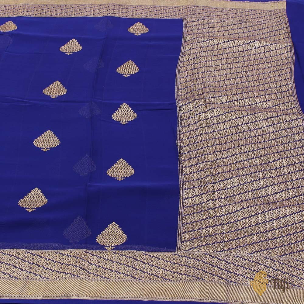 Royal Blue Pure Khaddi Georgette Banarasi Handloom Saree