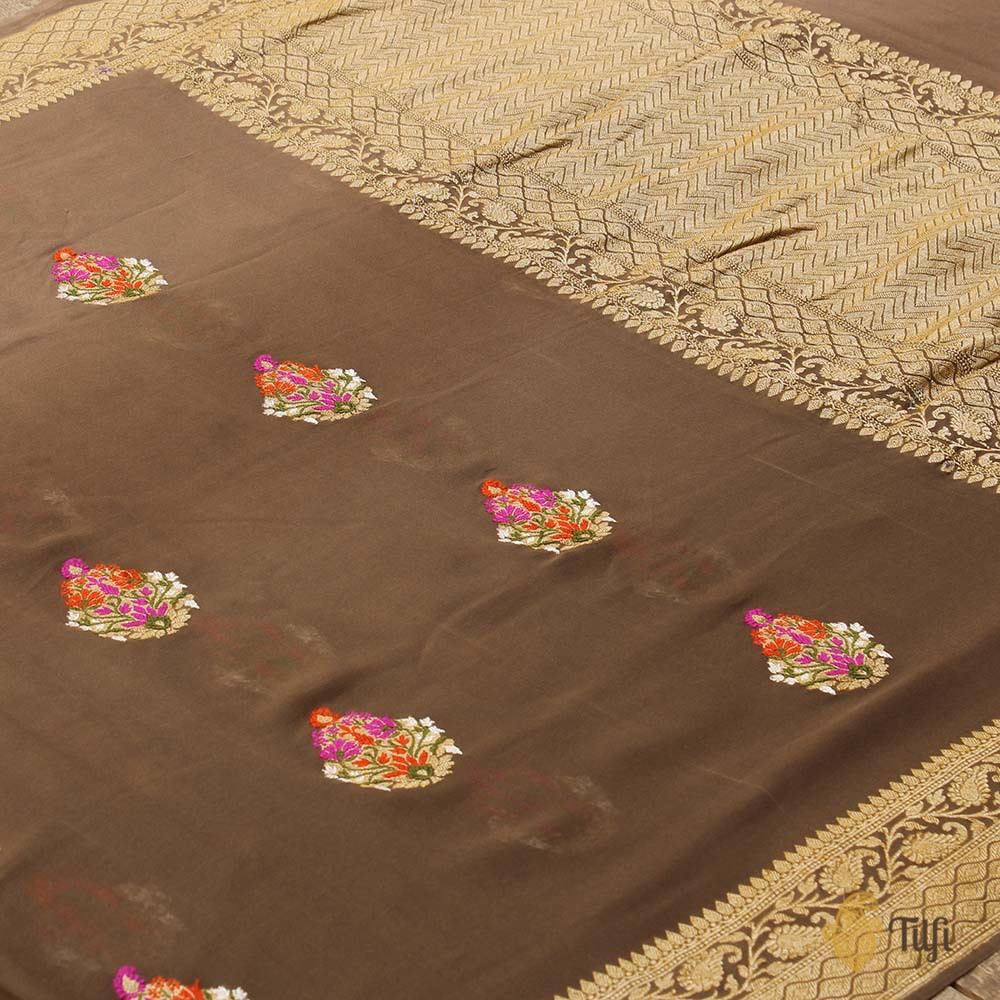 Brown Ombr√© Pure Georgette Banarasi Handloom Saree