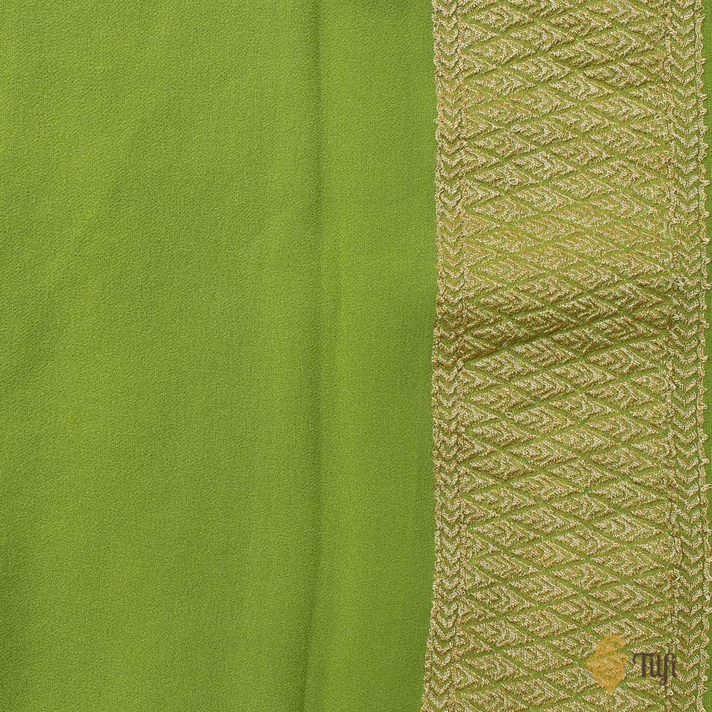 Orange-Green Ombr√© Pure Georgette Banarasi Handloom Saree
