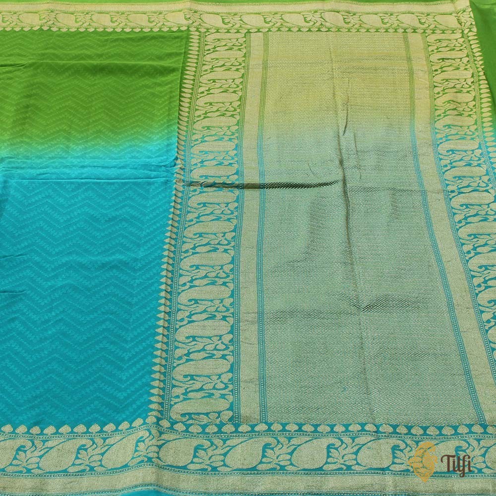 Green-Blue Ombr√© Pure Georgette Banarasi Handloom Saree