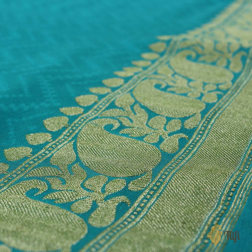 Green-Blue Ombr√© Pure Georgette Banarasi Handloom Saree