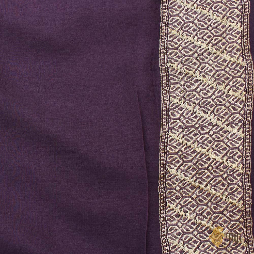 Mauve-Dark Purple Ombr√© Pure Georgette Banarasi Handloom Saree