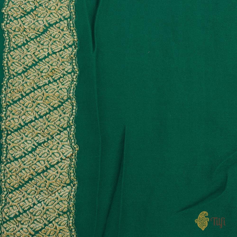 Turquoise-Rama Green Ombr√© Pure Georgette Banarasi Handloom Saree