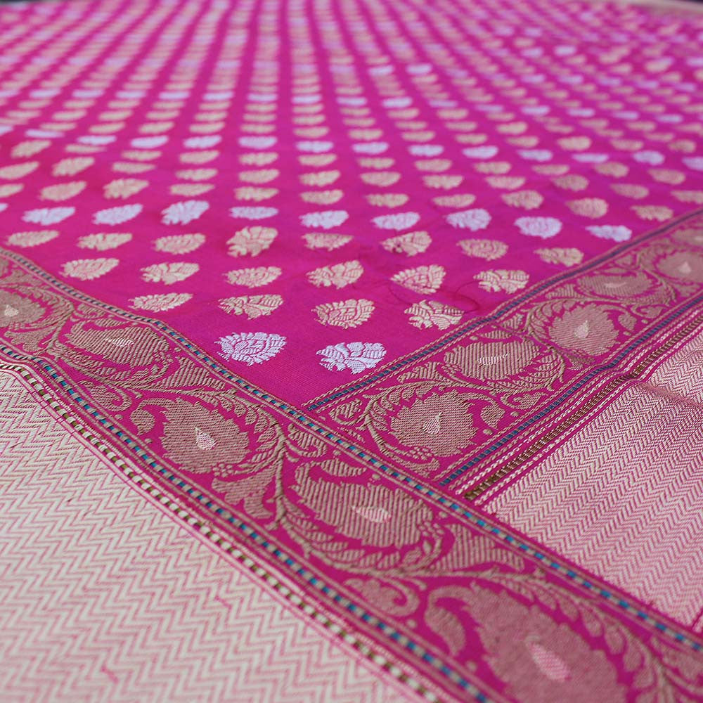 Red-Gulabi Pink Pure Katan Silk Banarasi Handloom Saree
