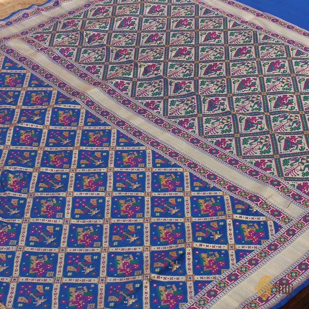 Royal Blue Pure Katan Silk Banarasi Handloom Patola Saree