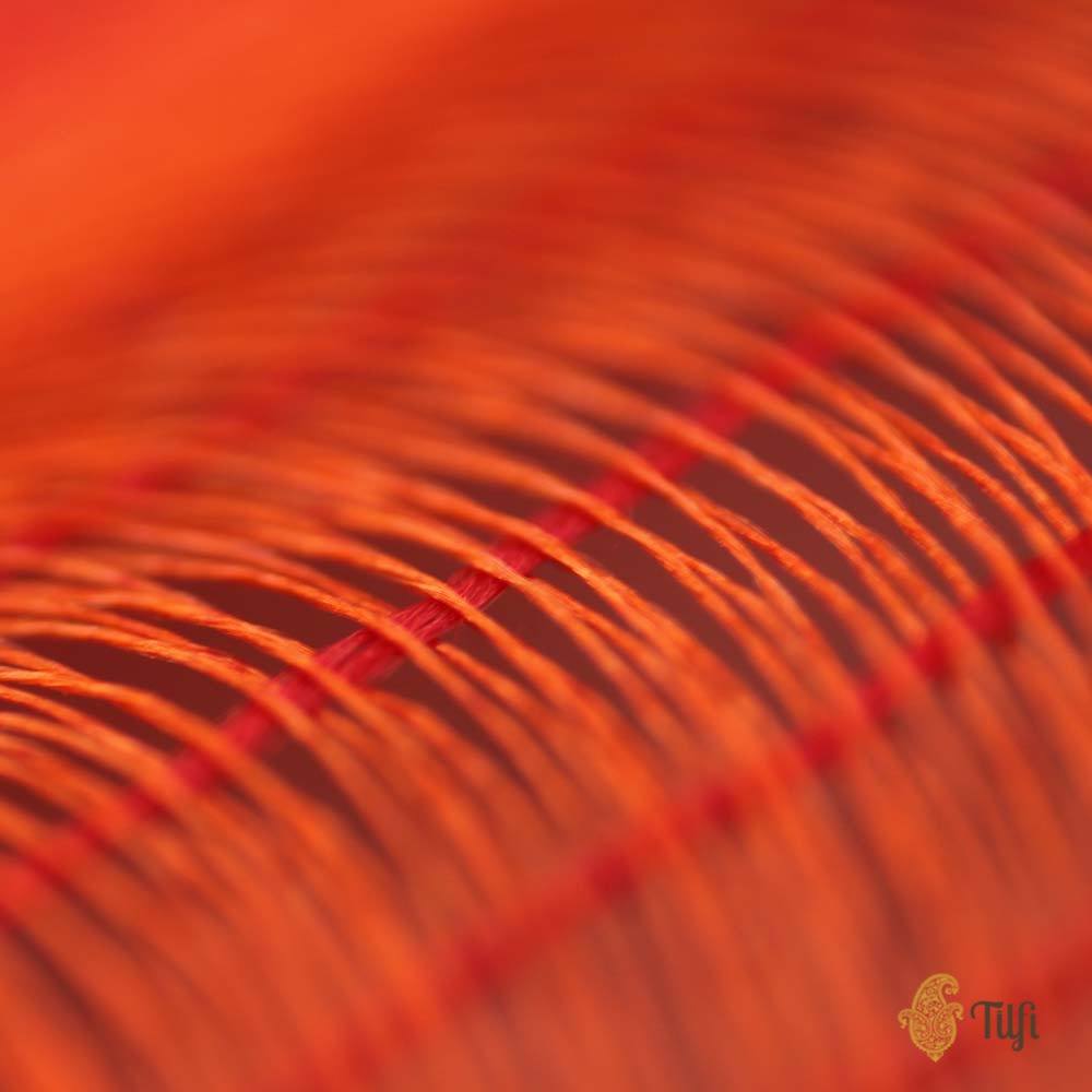 Orange-Red Pure Katan Silk Banarasi Handloom Patola Saree