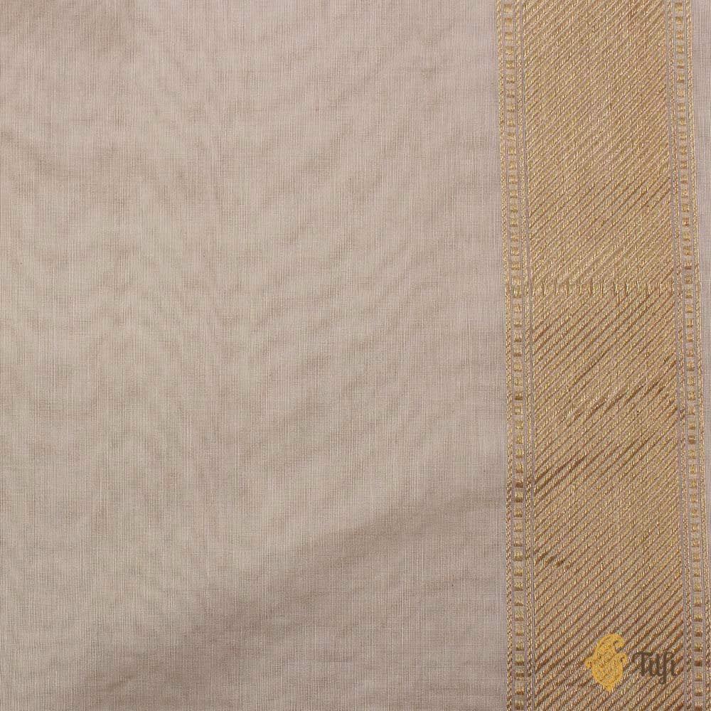 Off-White Pure Cotton Handwoven Banarasi Saree