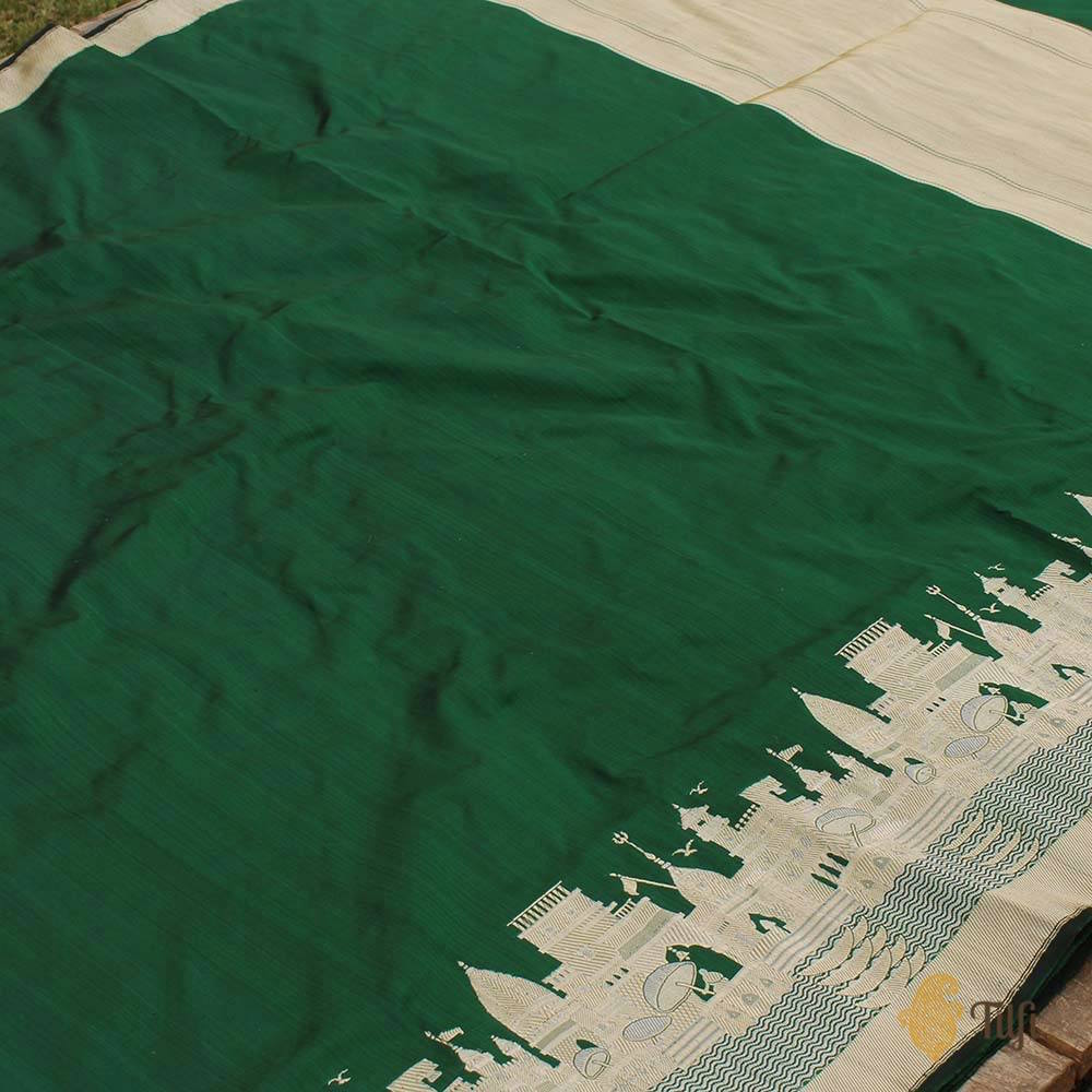 &#39;Kashi&#39; Deep Green Pure Katan Silk Banarasi Handloom Saree
