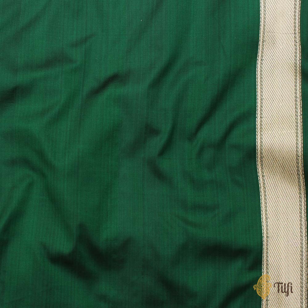 &#39;Kashi&#39; Deep Green Pure Katan Silk Banarasi Handloom Saree